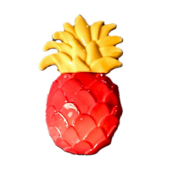 VINTAGE Bright Red & Yellow Acrylic PINEAPPLE 2.75" Tropical Fashion Pin/Brooch - Picture 5 of 5